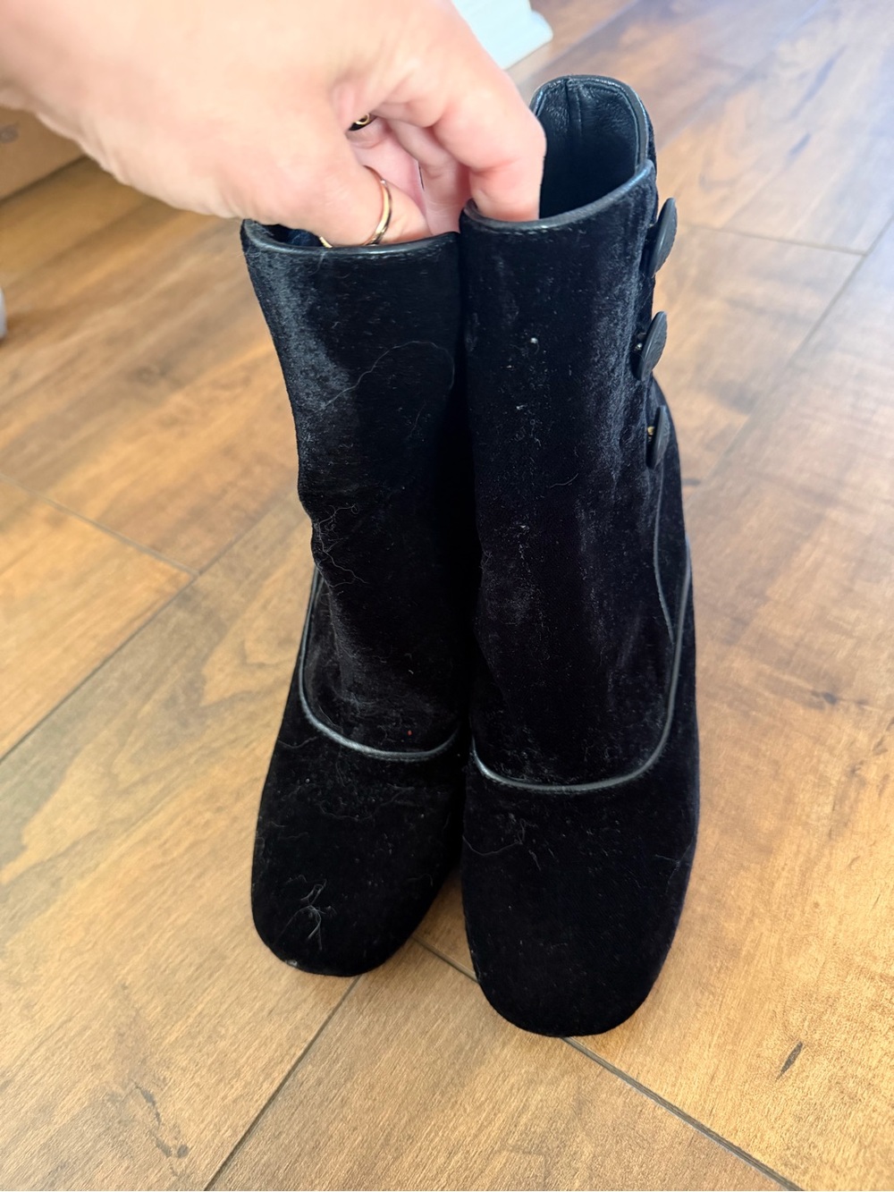 Donald J. Pliner Black Velvet Button-Accent Ankle Boots